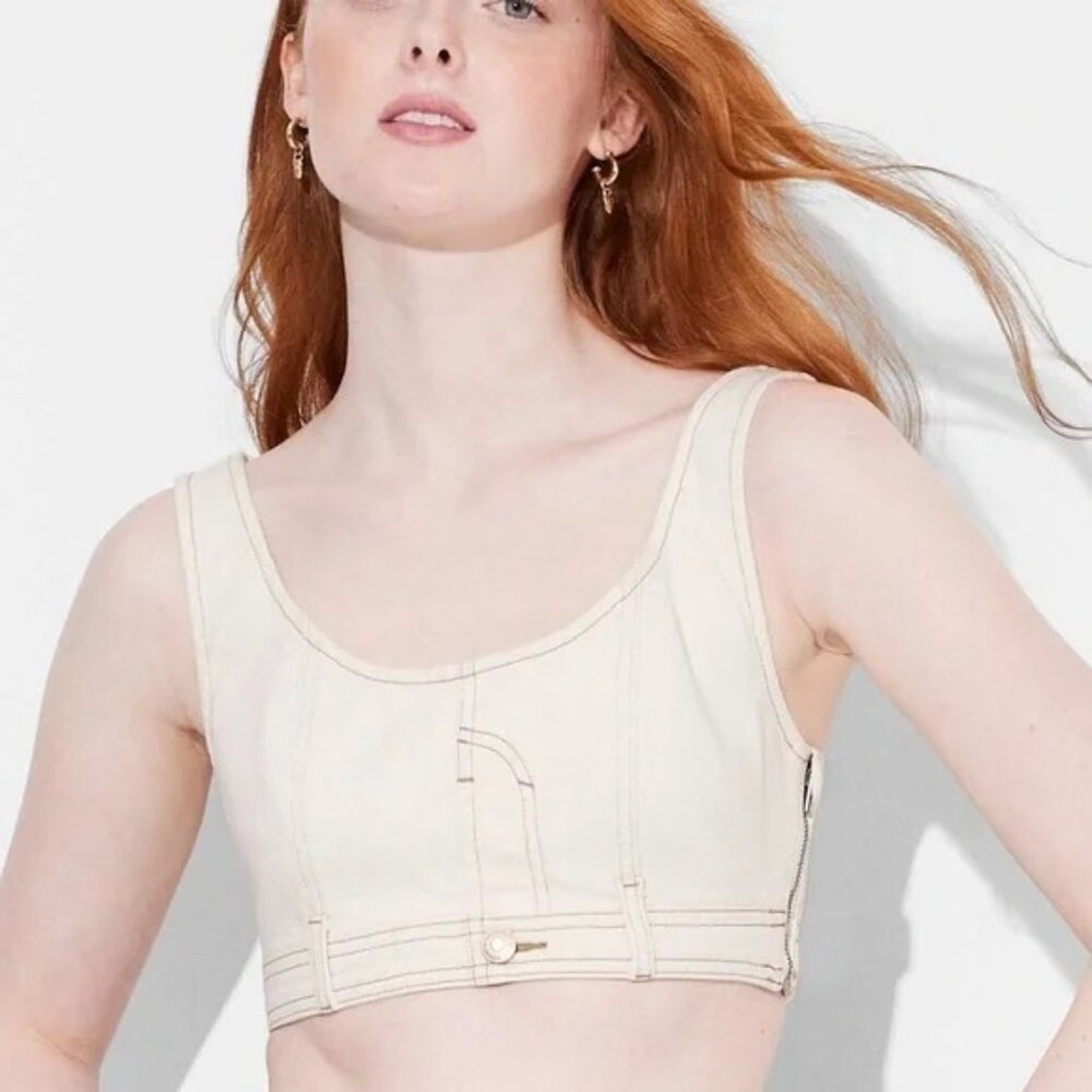NEW! WILD FABLE Ivory Cream Denim Jeans Cropped Tank Top Vest